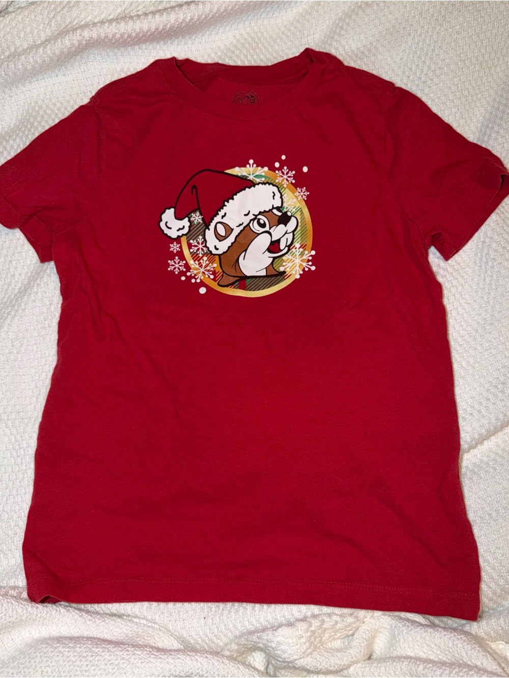 Red Kids Short Sleeve Tee with Festive Chipmunk Graphic